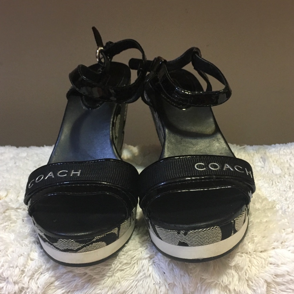 COACH ALICIA ankle strap wedge classic logo size 8
